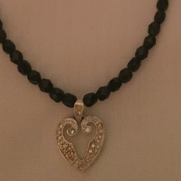 Napier Jewelry - NAPIER BLACK BEADS CRYSTALS HEART NECKLACE